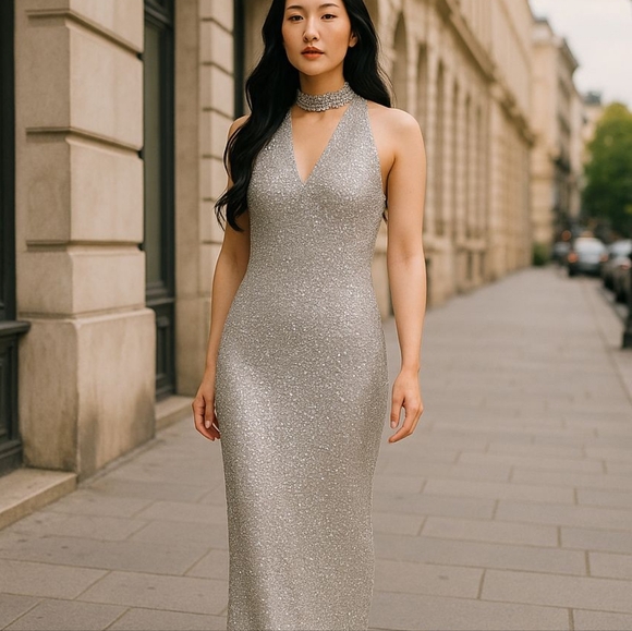 Donna Karan Sequins Long Dress With Lining Inside good condition size medium - Picture 1 of 10